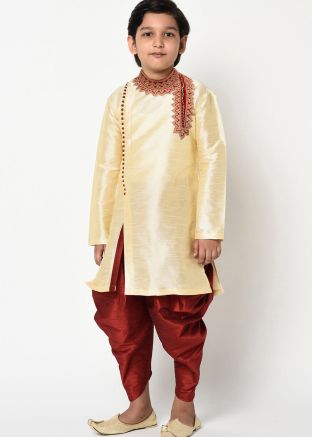 Cream Festive Wear Readymade Kids Dhoti Kurta