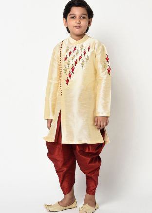 Embroidered Cream Dupion Silk Dhoti Kurta