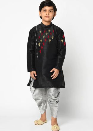 Black Readymade Dhoti Kurta With Embroidery Work