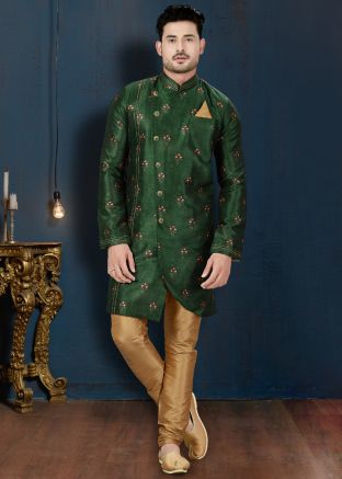 Green Asymmetric Indo Western Sherwani