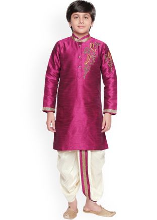 Readymade Pink Kids Kurta With Embroidered Dhoti