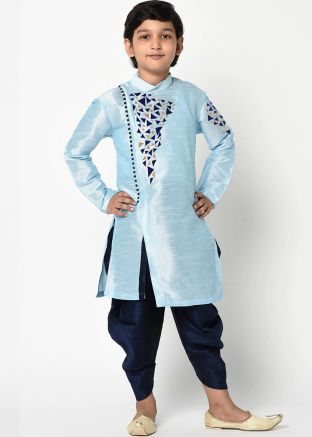 Blue Readymade Kids Dhoti Kurta In Angrakha Style