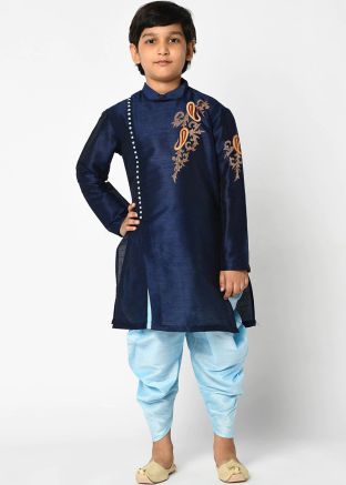 Readymade Kids Dhoti With Blue Embroidered Kurta
