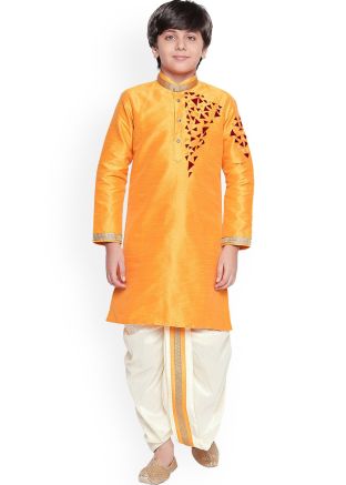 Readymade Embroidered Kids Dhoti Kurta In Golden