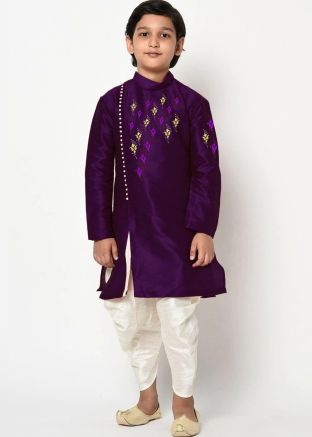 Plain Dhoti With Purple Readymade Kids Kurta