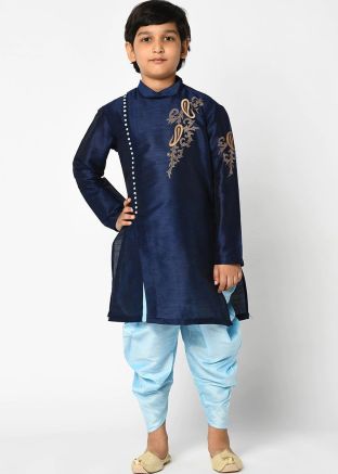 Readymade Kids Embroidered Dhoti Kurta In BlUE