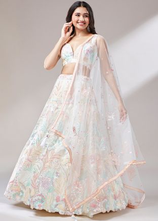 Cream Sequins Embroidered Lehenga Choli