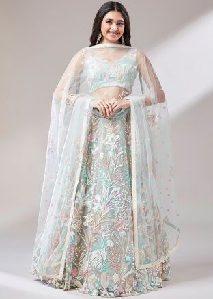 Green Embroidered Lehenga Choli In Net