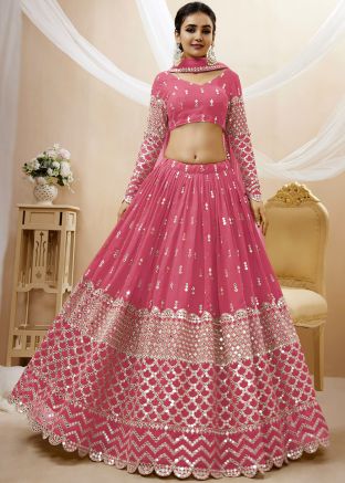 Pink Dori Embroidered Georgette Lehenga Choli