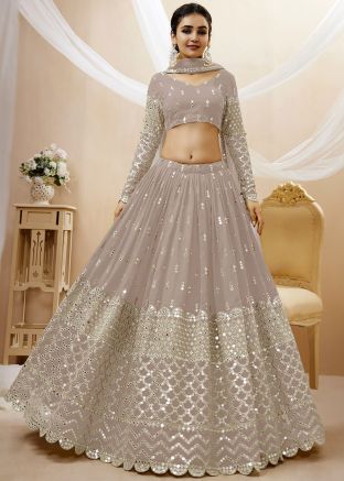 Grey Embroidered Lehenga Choli In Georgette