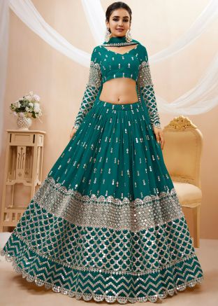 Teal Green Embroidered Lehenga Choli & Dupatta