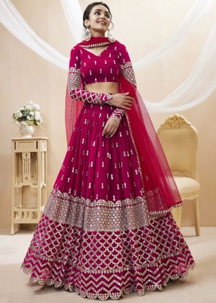 Pink Foil Work Lehenga Choli In Georgette