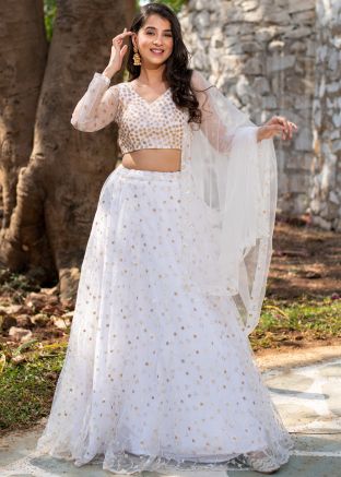 White Embroidered Net Lehenga Choli