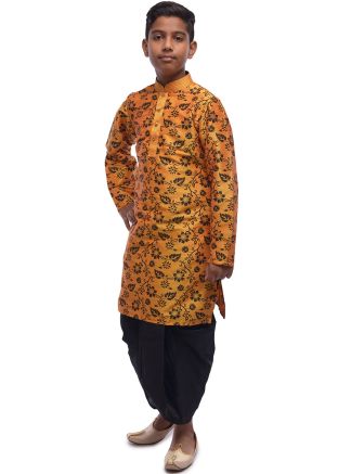 Yellow Printed Readymade Kids Dhoti Kurta Set
