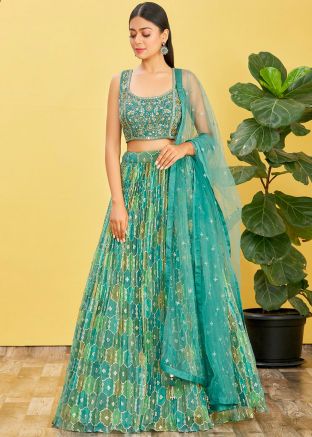 Blue Embroidered Lehenga Choli In Organza
