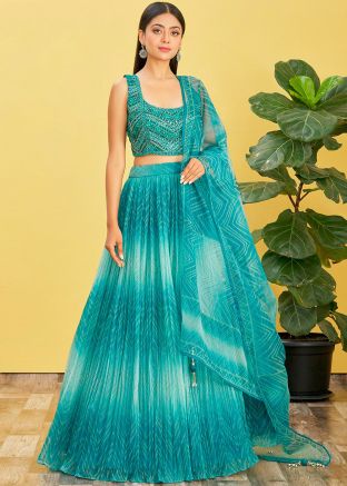 Blue Embroidered Lehenga Choli In Organza