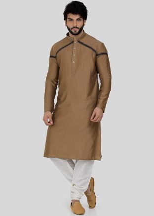 Brown Readymade Art Silk Kurta Churidar