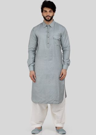 Pathani for Men - Buy Readymade Grey Linen Pathani Suit For Men Online USA