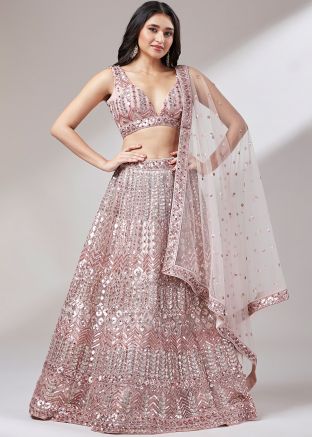 Pink Embroidered Lehenga Choli In Net