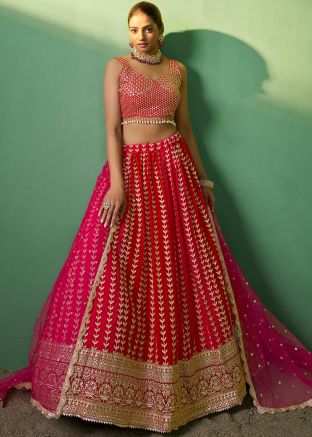 Red Embroidered Georgette Lehenga Choli