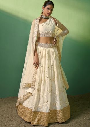Off White Embroidered Lehenga Choli In Georgette