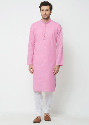 Pink Cotton Readymade Kurta Pajama
