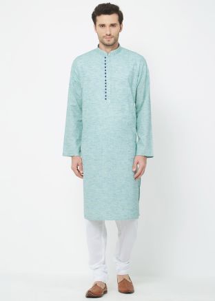 Light Blue Cotton Readymade Kurta Pajama