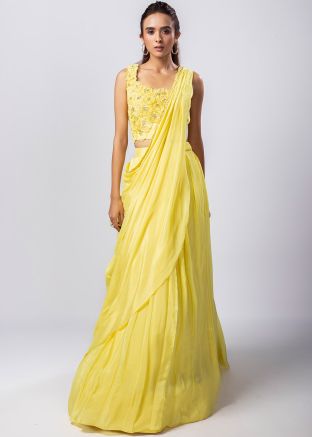 Yellow Embroidered Lehenga Choli In Chiffon