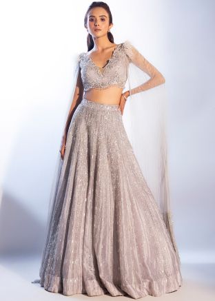 Mauve Embroidered Lehenga Choli In Net