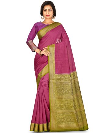 Pink Pure Banarasi Silk Woven Saree With Blouse