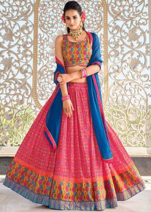 Pink Cotton Lehenga Choli In Printed Work