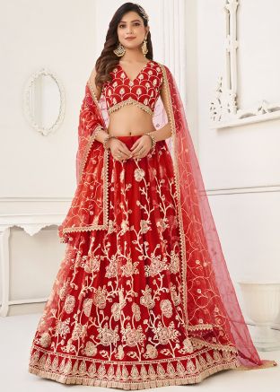 Red Sequins Embroidered Lehenga Choli