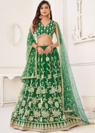 Green Embroidered Lehenga Choli