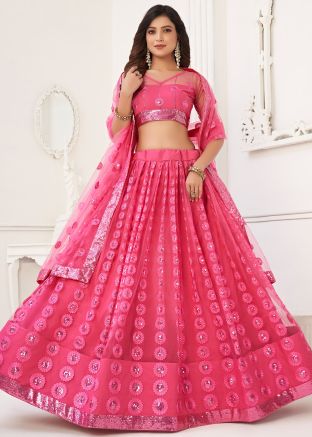 Pink Embroidered Lehenga Choli In Net