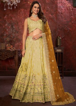 Yellow Crape Lehenga Choli In Sequins Embellishment