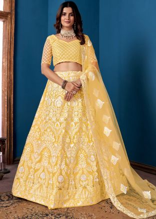 Yellow Embroidered Net Lehenga Choli