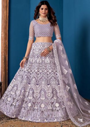 Purple Embroidered Lehenga Choli In Net