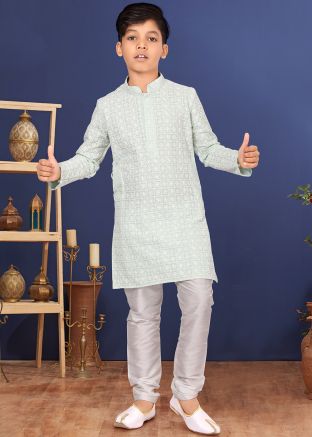 Grey Kids Georgette Readymade Kurta Pyjama