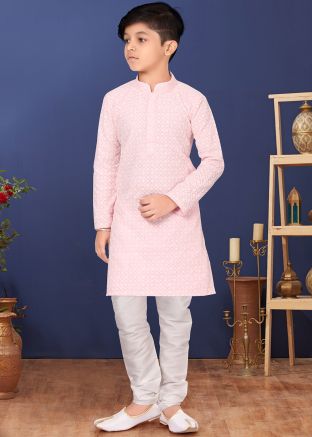 Pink Kids Georgette Readymade Kurta Pyjama