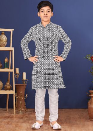 Kids Black Georgette Readymade Kurta Pajama