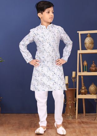 Readymade Grey Printed Cotton Kurta Pyjama
