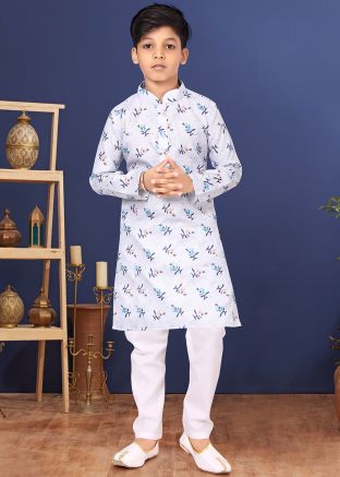 Readymade Blue Floral Kurta Churidaar Set