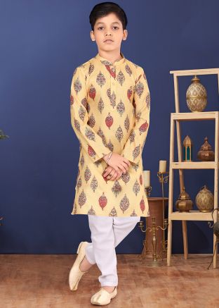 Kids Floral Yellow Readymade Kurta Pajama