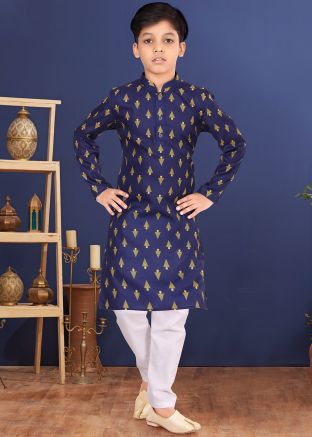 Blue Printed Readymade Kids Kurta Pajama