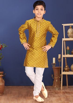 Yellow Art Silk Kids Readymade Kurta Pajama