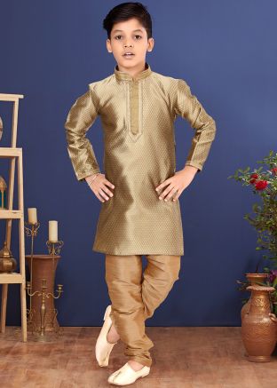Kids Beige Woven Readymade Kurta Churidaar