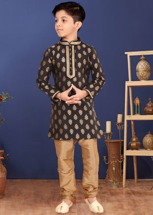 Kids Black Woven Readymade Kurta Churidaar