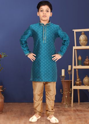 Blue Kids Woven Readymade Kurta Pajama