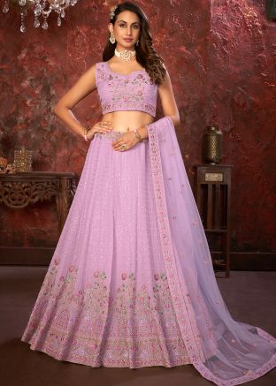 Pink Embroidered Lehenga Choli In Georgette