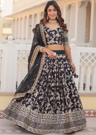 Black Embroidered Lehenga Choli In Viscose
